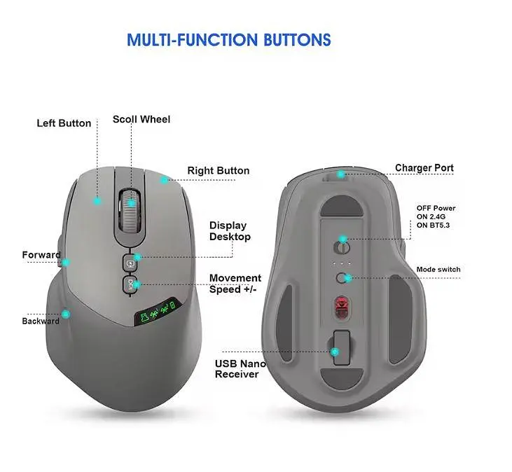 Миша бездротова 2 режимна Apayado T02 Pro Dual Mode Wireless Mouse сіра - фото 3