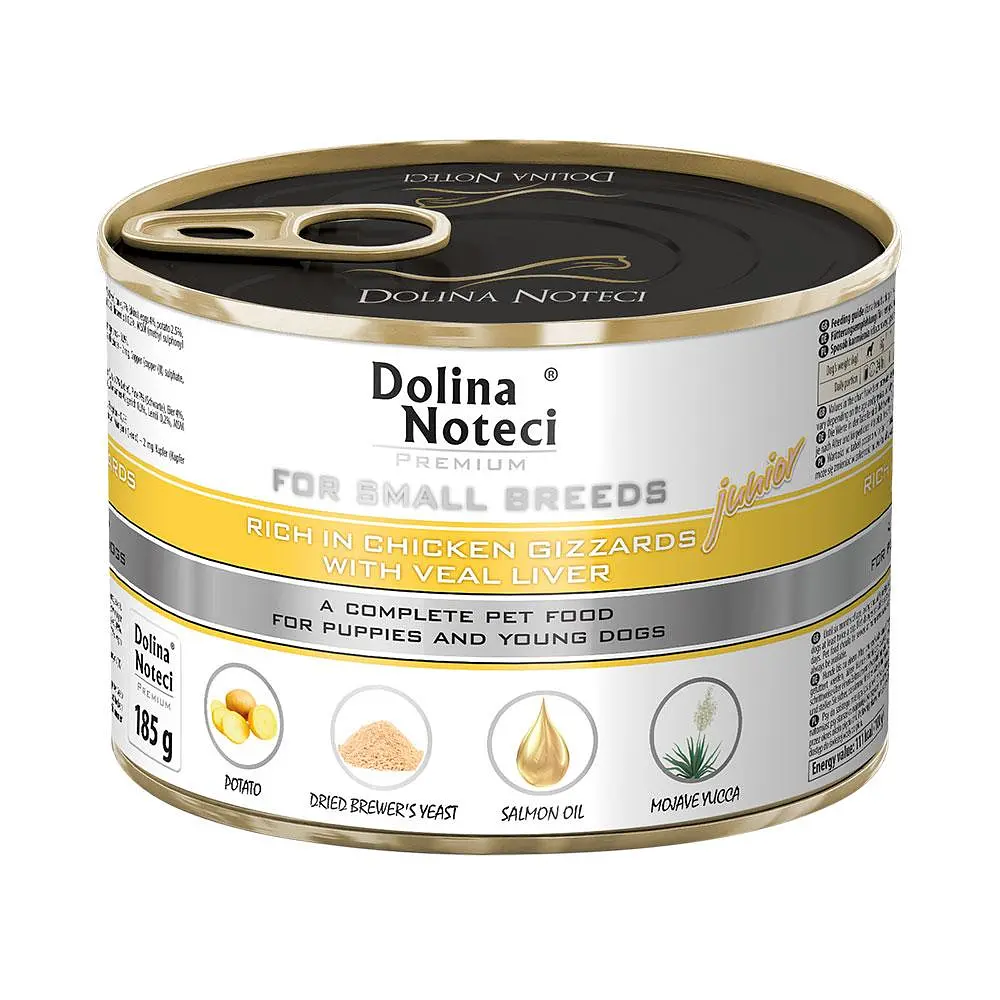Консерви Dolina Noteci Premium для цуценят і юніорів малих порід з курячим шлунком і печінкою теляти, 185 г