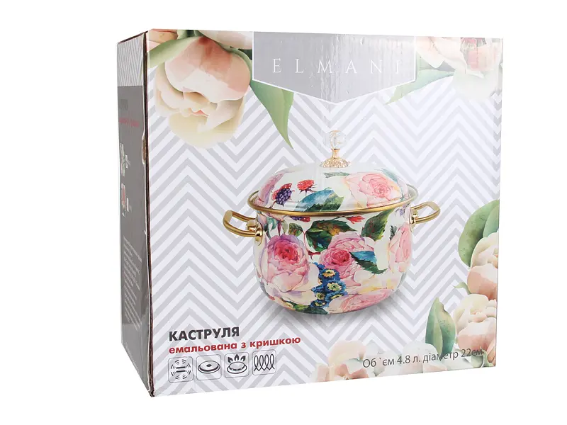 Каструля емальована Elmani з кришкою, 4,8 л, діаметр 22 см, висота 14 см (763-012) - фото 3