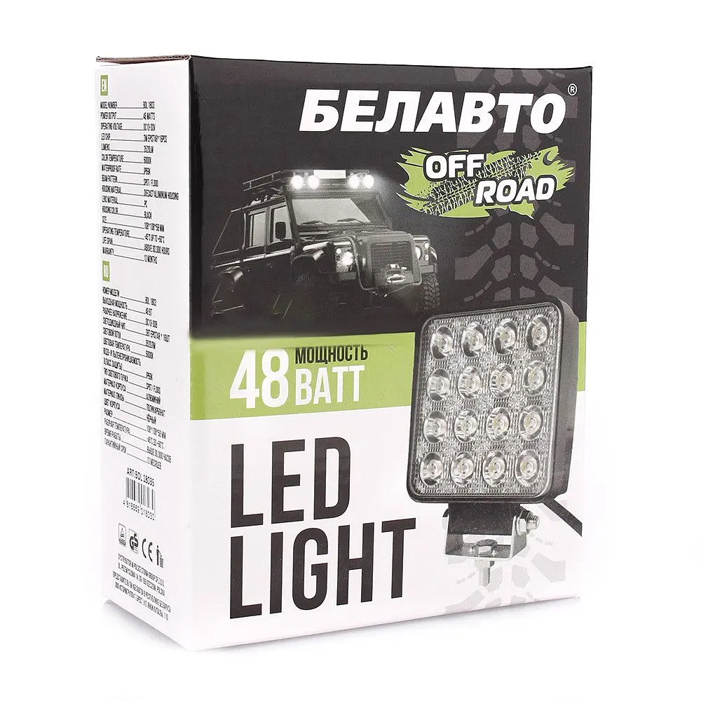 Додаткова LED фара БЕЛАВТО 48W 108x108x58 mm (3W x 16) 10-30V Далеке світло 1 шт. (1803S) - фото 2