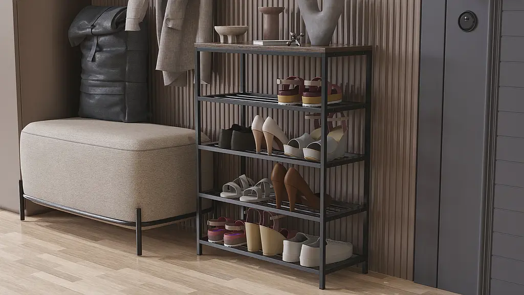 Полиця для взуття Слайм 4 Ferrum-decor 820x630x260 Чорний метал ДСП Дуб Сонома Трюфель 16 мм (FRD-105163) - фото 4