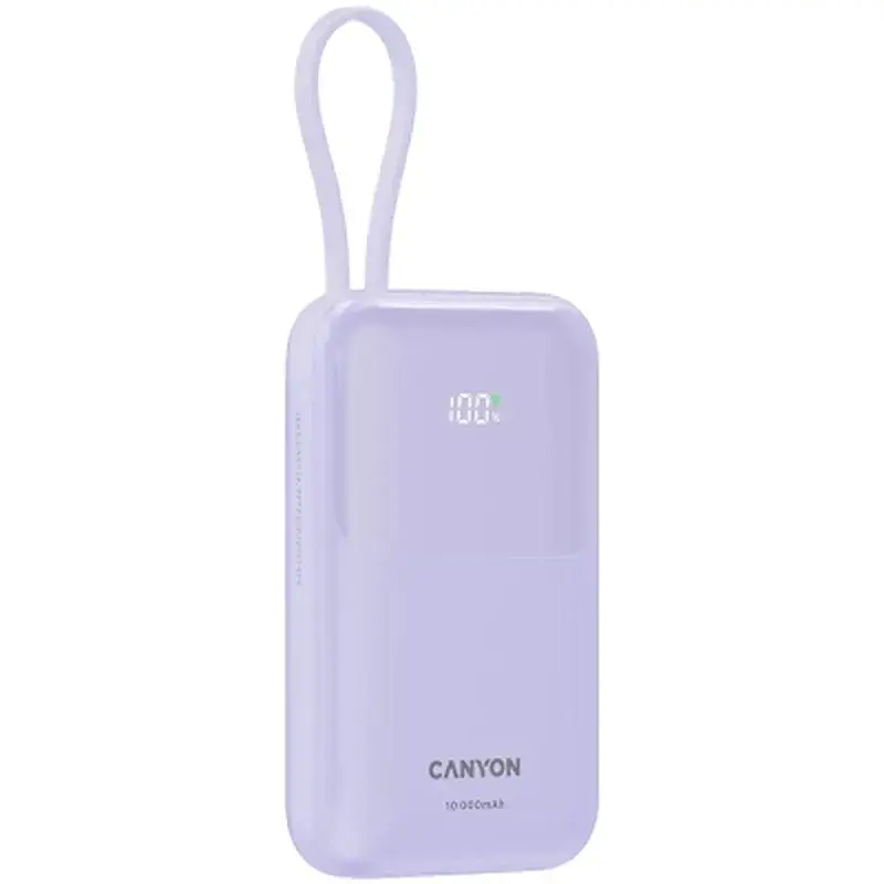 Батарея універсальна Canyon 10000mAh OnPower 101 PD/22.5W built-in cable Purple (CNS-CPB101PU) - фото 3
