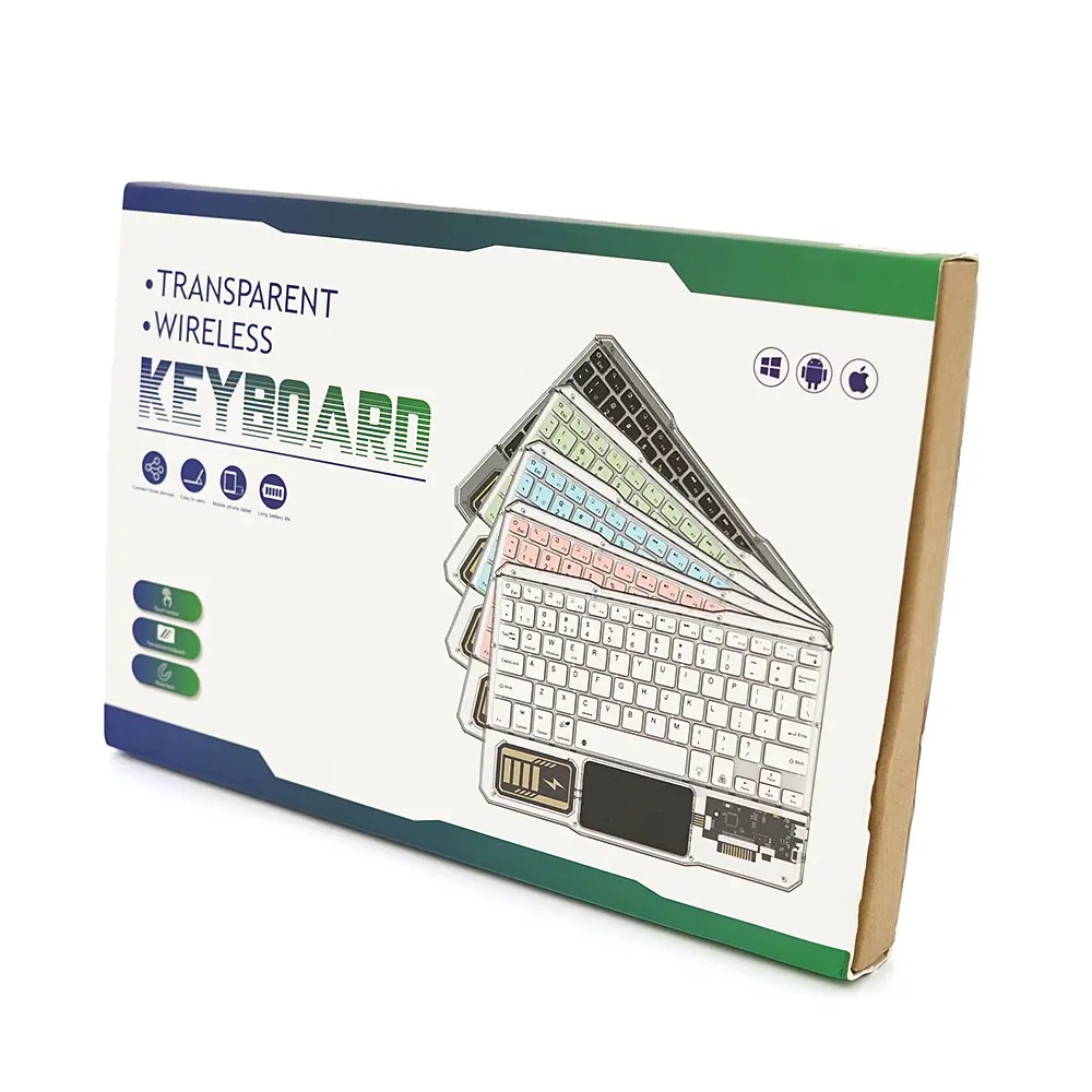 Клавіатура бездротова Voltronic YT-K333, розкладна, 78 клавіш, Touchpad, (Eng/Pyc), 2.4G, вбудований акумулятор, 245x165mm, Black/Transparent, Box - фото 2