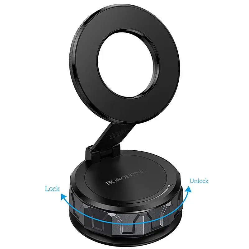 Автотримач Borofone BH140 Gloria Vacuum Suction Magnetic (center console) Black/Metal gray - фото 4
