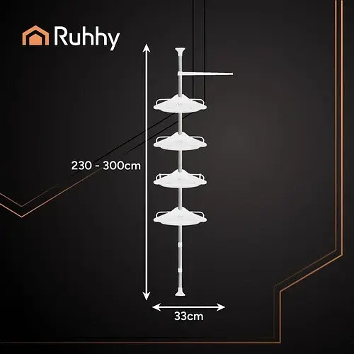 Кутова телескопічна полиця для душу Ruhhy 26639, біла, 4 яруси, 240–310 см - фото 3