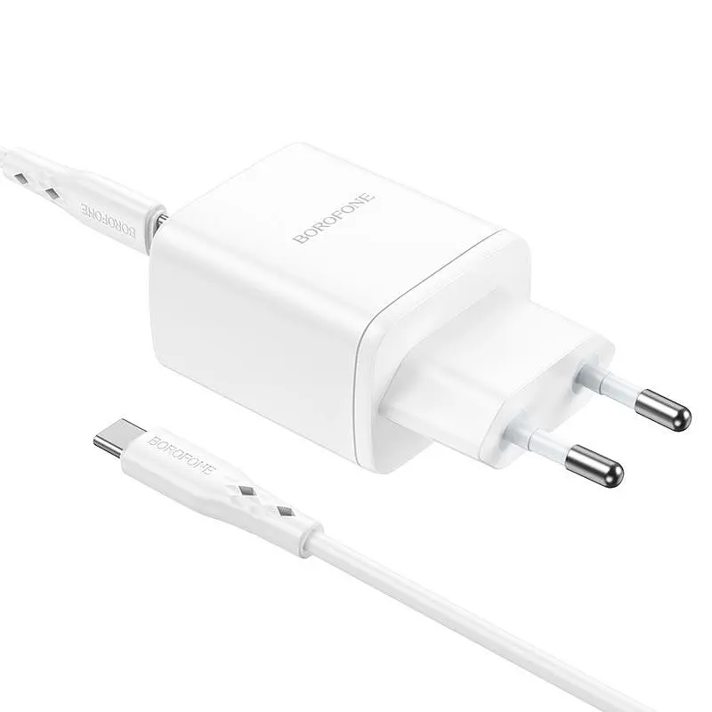 Адаптер мережевий BOROFONE Type-C to Type-C cable Reacher dual port set BN9 35вт білий - фото 9