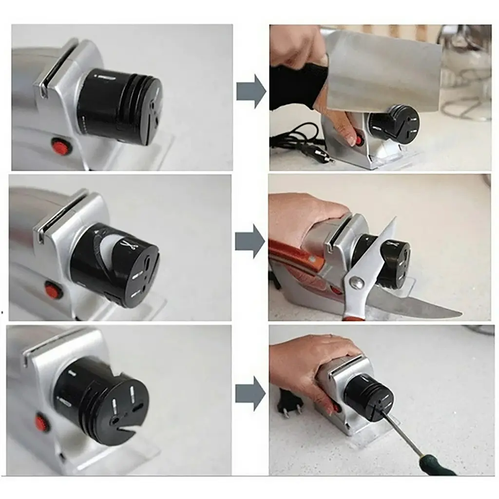Електрична точилка для заточування ножів та ножиць ELECTRIC SHARPENER Silver, Kitchen Master Сірий 86963 - фото 5