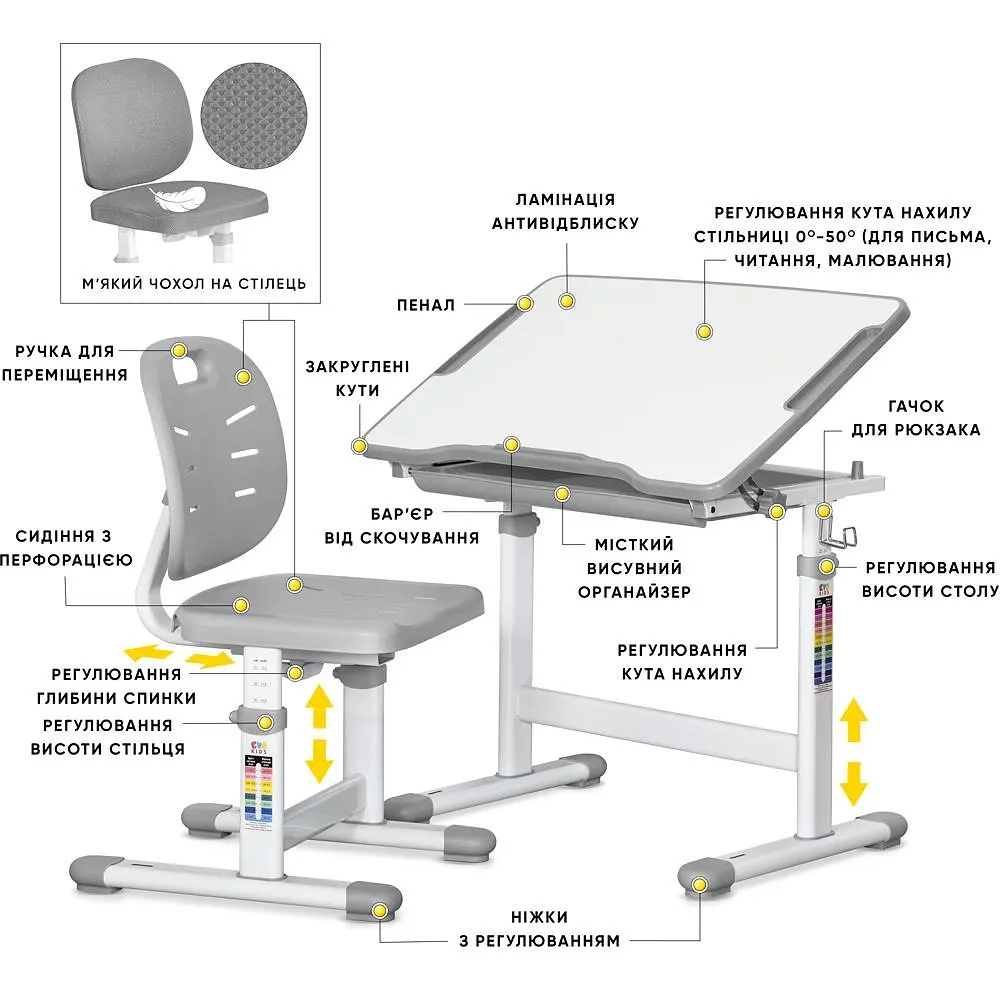 Комплект мебели Evo-kids Evo-06 Plus Grey: стол+стул (Evo-06 Plus G) - фото 3