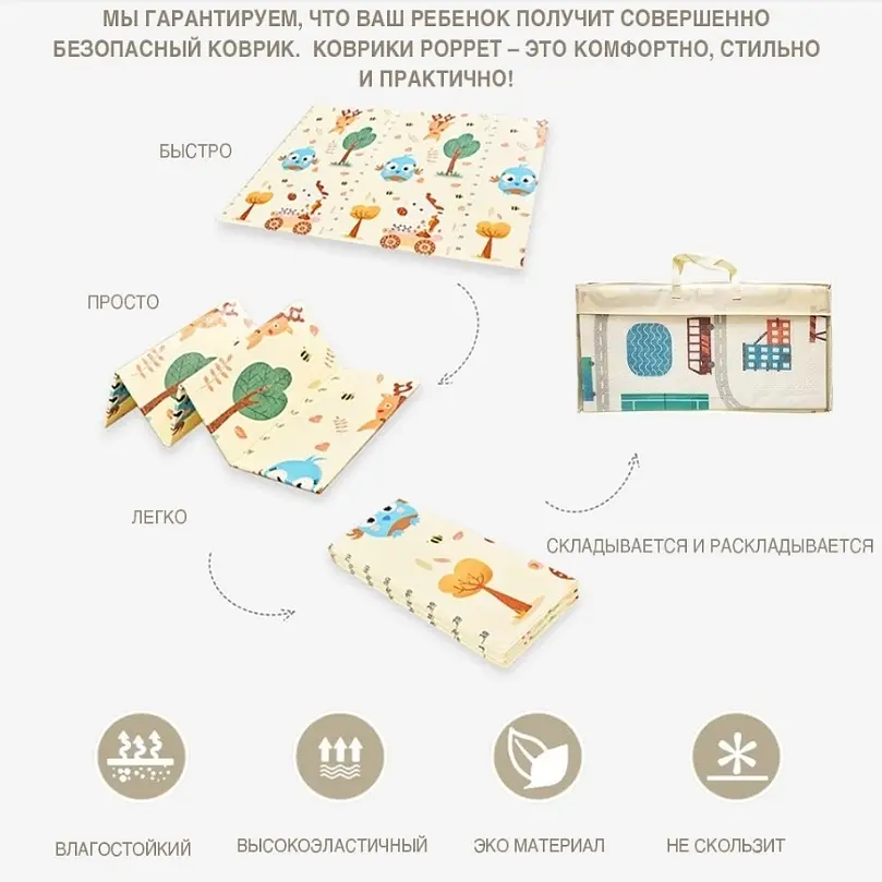 Дитячий двосторонній складаний килимок Poppet Світ тварин і Графічний космос, 200х180 см (PP004-200) - фото 12