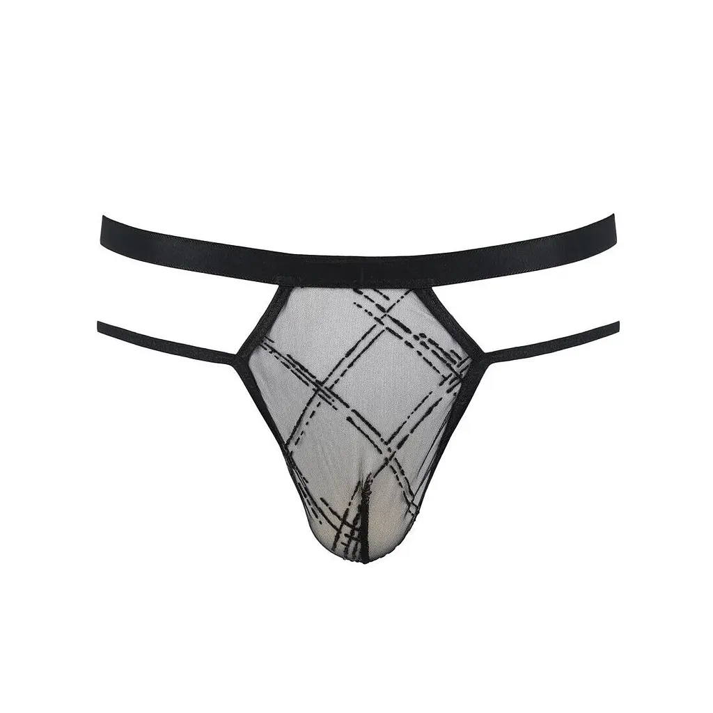Чоловічі прозорі стринги Passion 029 THONG COLLIN L/XL Black, сітка - фото 5