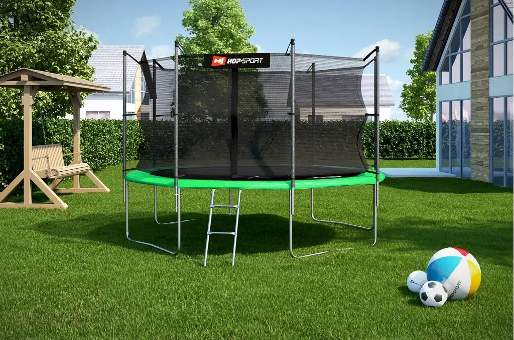 Батут Hop-Sport 12ft с внутренней сеткой 366 см зеленый - фото 14