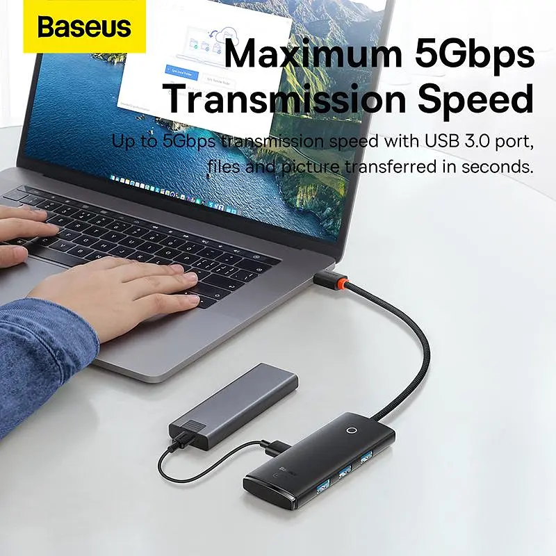 USB-Хаб Baseus Lite Series 4-Port Type-C HUB Adapter (Type-C to USB 3.0*4) 25cm Black (WKQX030301) - фото 11