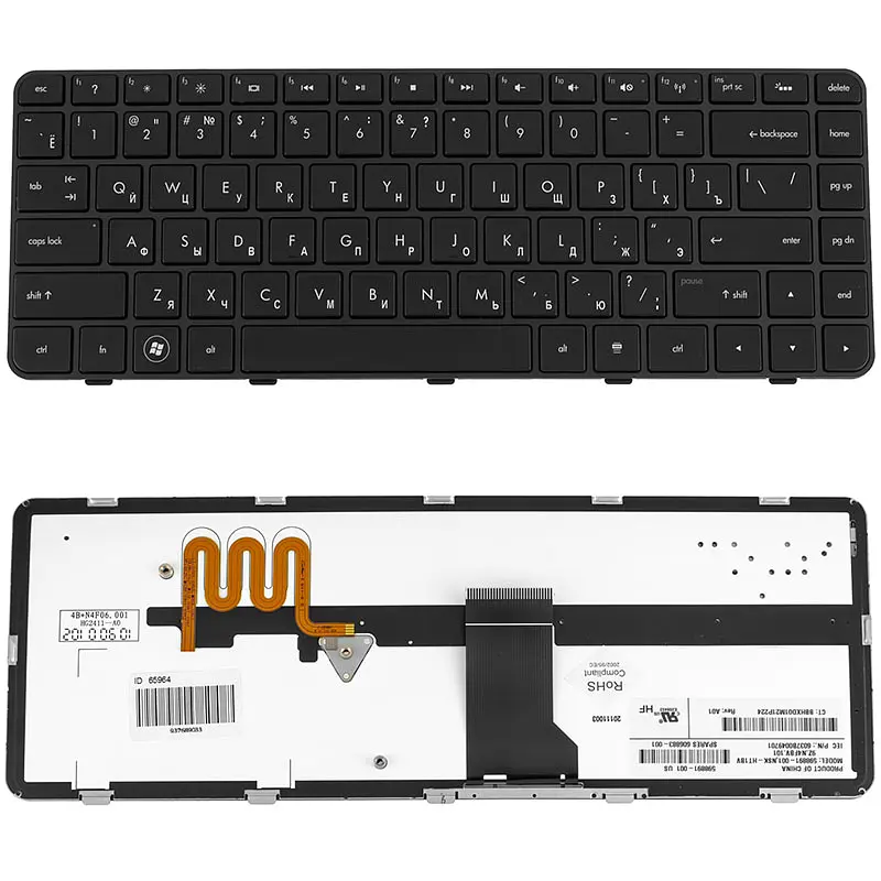 Клавіатура для ноутбука HP (Pavilion: dm4-1000, dv5-2000) rus, black, c фреймом, підсвічування клавіш - фото 2