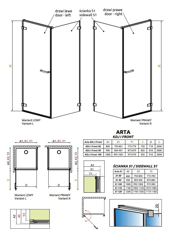 Душевые двери Radaway Arta KDJ I 80x200 стекло левая (386081-03-01L) - фото 2