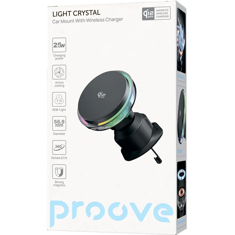 Автомобільний тримач з Бездротовим ЗП Proove Light Crystal Qi2.2 25W - фото 2