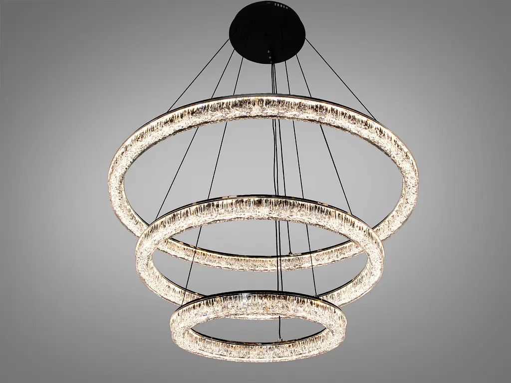 Сучасна підвісна LED люстра Diasha 1712/800+600+400BK з трьома кільцями, чорна, 125 W, освітлення 10-25 м2 - фото 2
