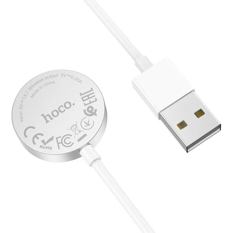Зарядка магнитный кабель HOCO CW39 Wireless charger USB для iWatch 1 - 7 / SE белая - фото 5