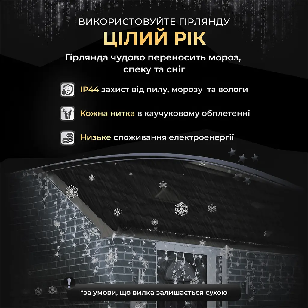 Гирлянда GarlandoPro Бахрома уличная 200 LED 12 м от сети, белый (12MWW) - фото 4