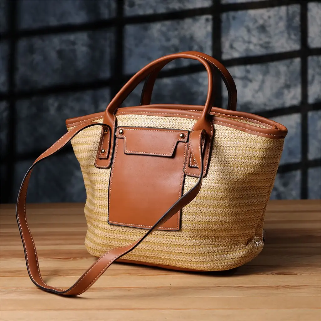 Містка жіноча сумка на літо з якісного текстилю Vintage s_15137 коричнева - фото 8