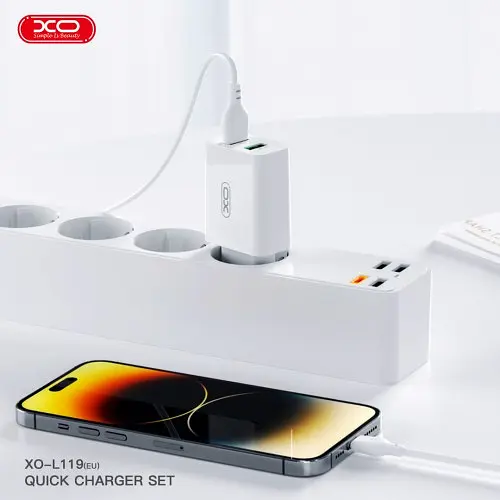 Мережевий зарядний пристрій XO L119 (EU) dual USB-A QC18W fast charging charger Білий - фото 2