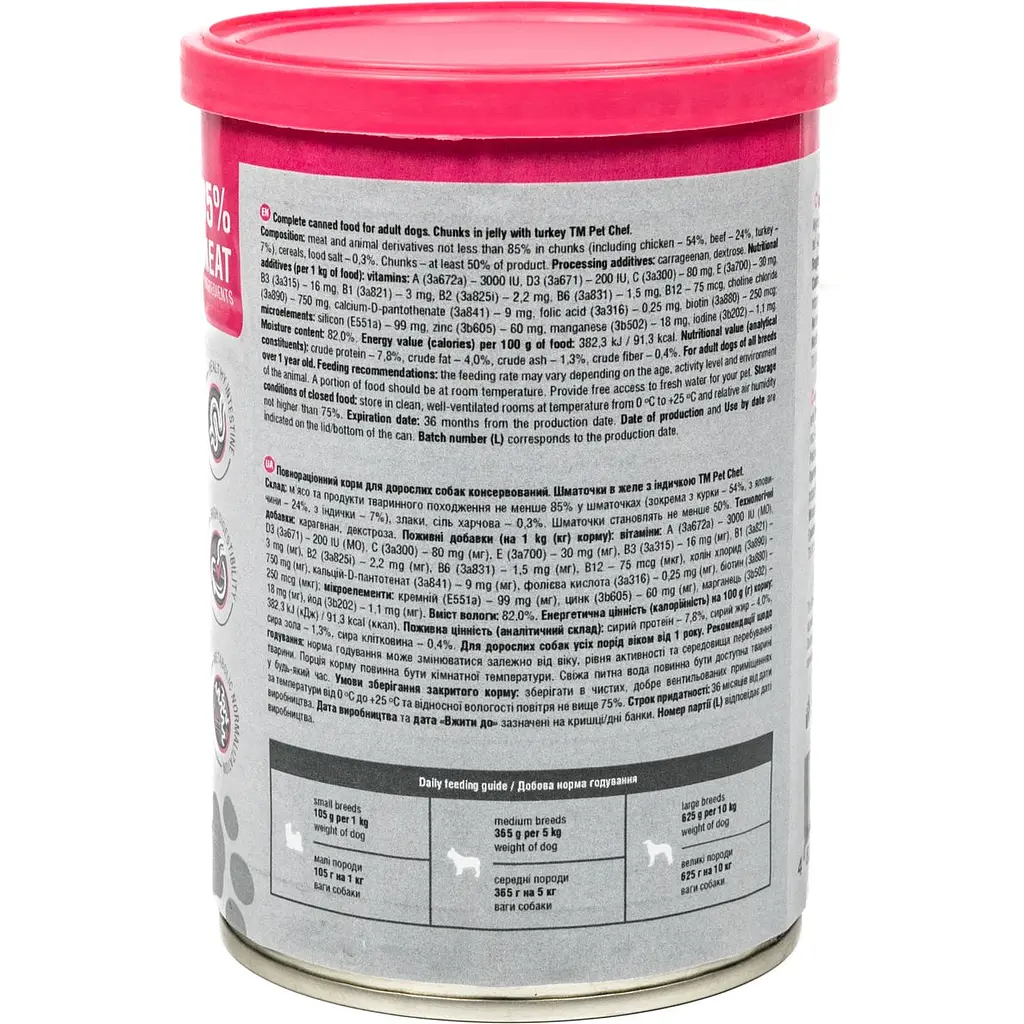 Вологий корм для дорослих собак Pet Chef Шматочки в желе з індичкою 415 г - фото 6