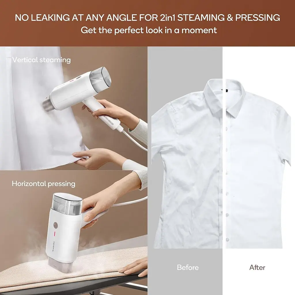 Newbealer Steamer для одягу, ручний пароплав з горизонтальним та вертикальним пропарюванням, 2 рівні пари 20s нагріву - фото 5
