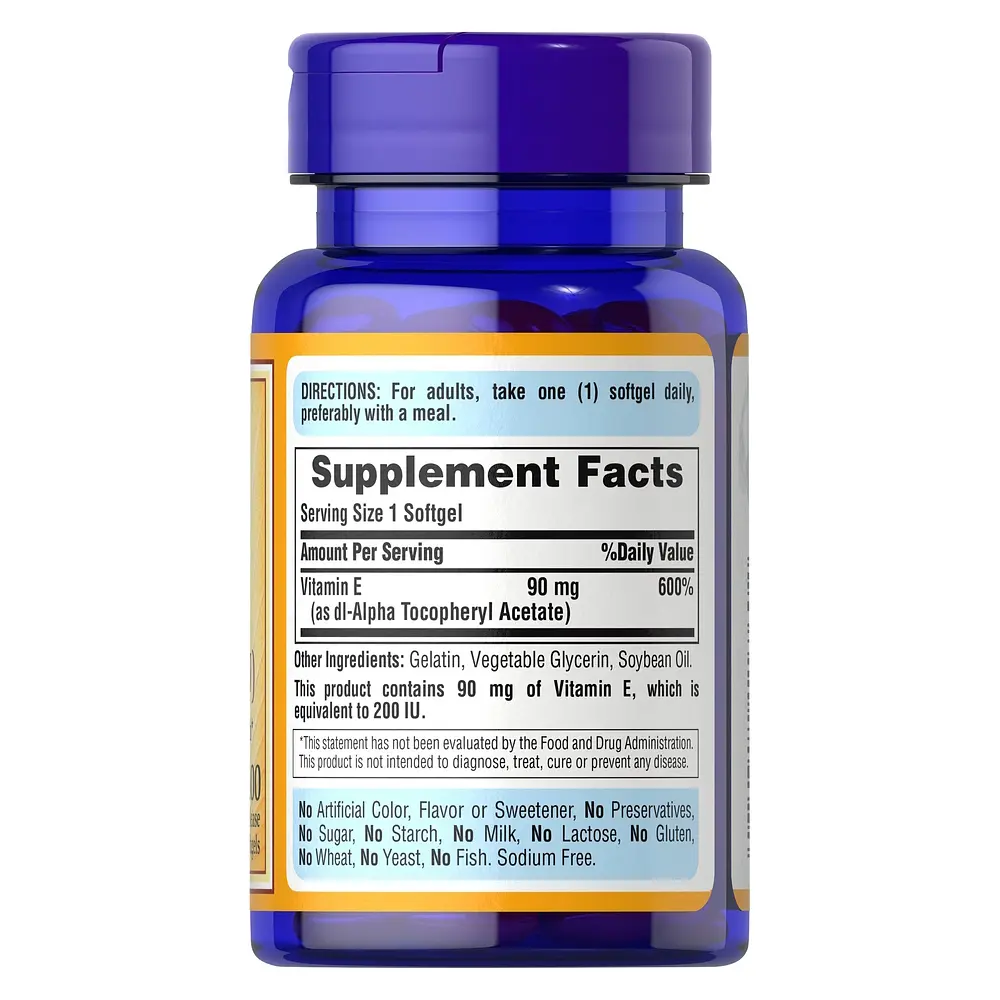 Вітаміни та мінерали Puritan's Pride Vitamin E 200 IU (90 mg), 100 капсул - фото 2