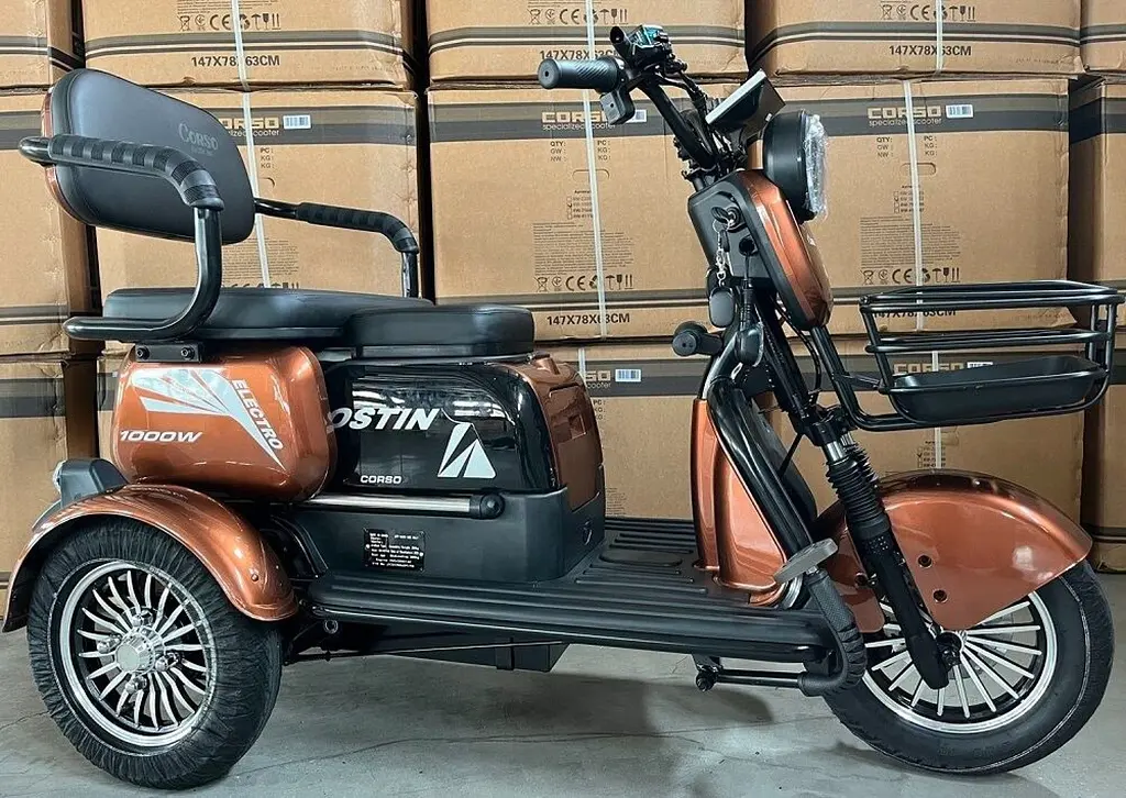 Електричний Трицикл Corso Ostin (1000W, 72V, 23Ah) + 1 Ящик Акумулятор, Гідравличні гальма Електробайк Скутер Червоний - фото 5