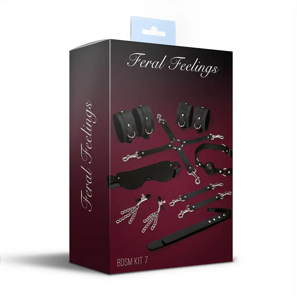 Набір Feral Feelings BDSM Kit 7 Black, наручники, поножі, конектор, маска, паддл, кляп, затискачі - фото 2
