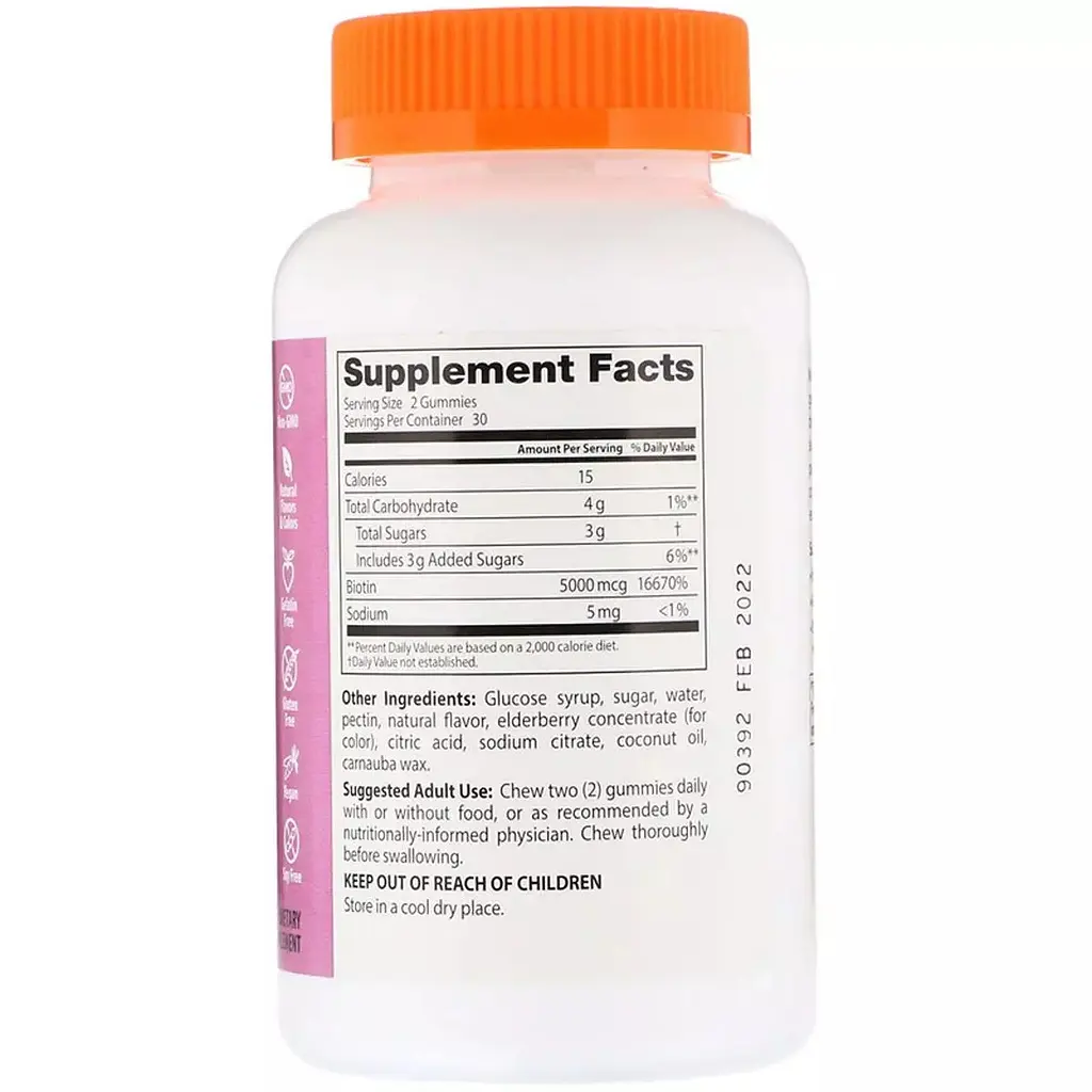 Біотин Doctor's Best Biotin Gummies 5000 мкг 60 желейних цукерок зі смаком полуниці - фото 2