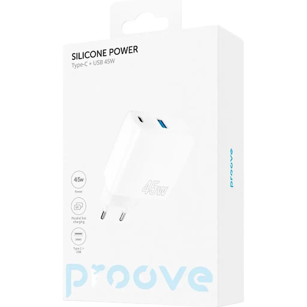 Мережевий зарядний пристрій Proove Silicone Power 45W USB-C/USB-A White [WCSP45110002] [130271] - фото 4