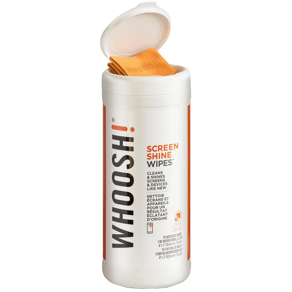 Набор для чистки Whoosh! 70 WIPES Салфетки для очистки экрана 70шт с микрофиброй 14см x14см BOX - фото 3
