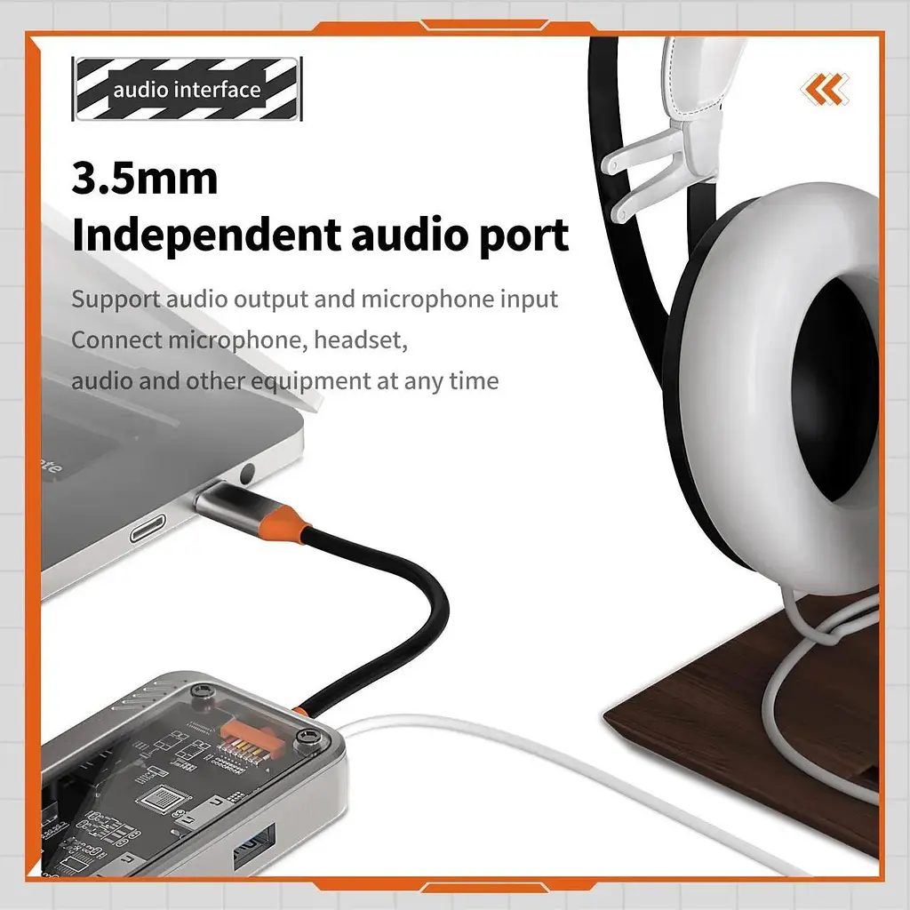 USB type C HUB 10 in 1 PD100W 4K 30 Гц RJ45 USB 3.0 10 Гб/с - фото 8