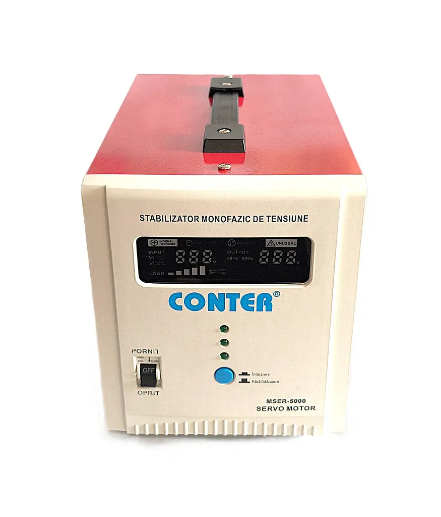 Стабілізатор напруги сервопривідної Conter MSER 3750 Вт, 5000 ВА, 230В±3%, 130-260В, однофазний 2 розетки LED дисплей, підлоговий - фото 3