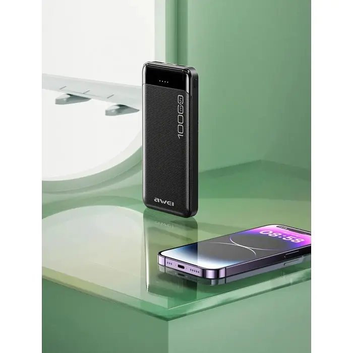 Павербанк чорний зовнішній акумулятор Power bank AWEI P37K 10000 Mah - фото 2