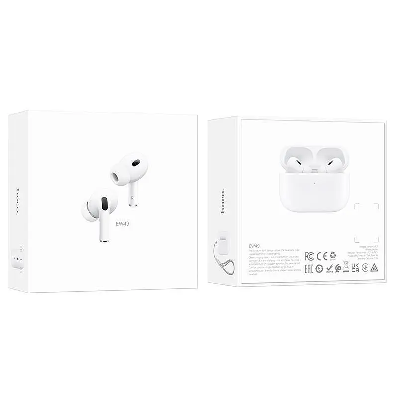 Бездротові навушники Hoco EW49 TWS Bluetooth 5.3 з мікрофоном, бездротовою зарядкою, вакуумні, білі - фото 8