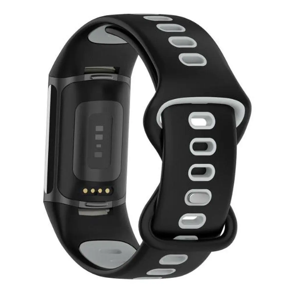 Силиконовый ремешок Primolux Sport для фитнес браслета Fitbit Charge 5/Charge 6 Black Grey/размер М - фото 4