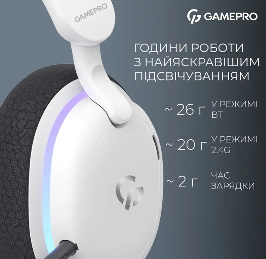Игровые беспроводные наушники GamePro HSW-250 7.1 Bragi Asgard RGB Tri-Mod White - фото 12
