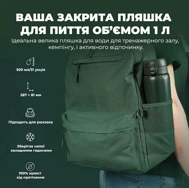Бутылка для воды ION8 металлическая вакуумная 920 мл Vacuum Insulated Dark Green (I8TS1000DGRE) - фото 5