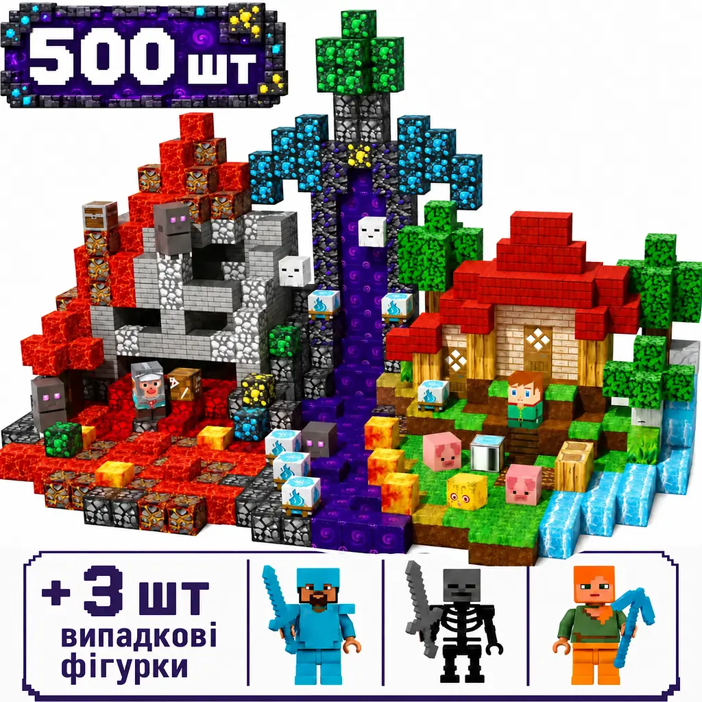 Магнітний конструктор Minecraft 500 шт по грі Майнкрафт Фортеця Mk001022.5 - фото 2