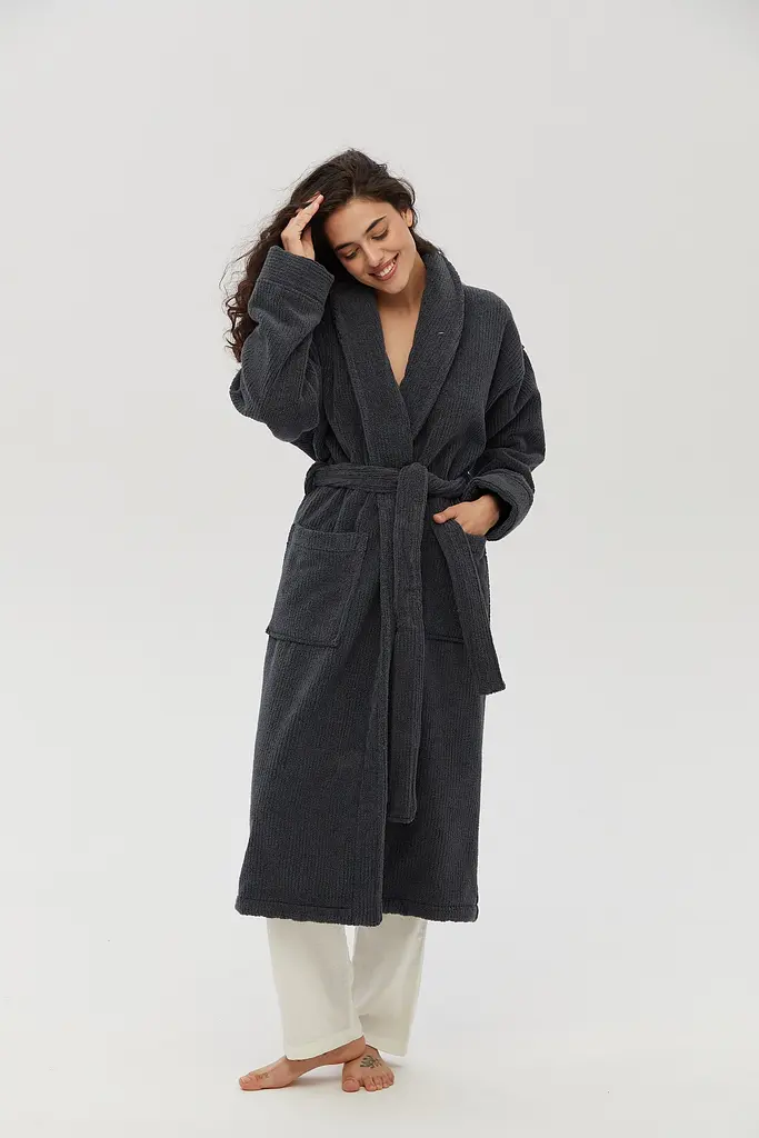 Халат unisex Lotus Home - Bold New Microcotton antrasit махровый 2XL - фото 2
