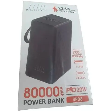 Акумулятор портативний Profit SP08 80000mAh 22.5W + PD 20W LED чорний з ліхтариком - фото 2