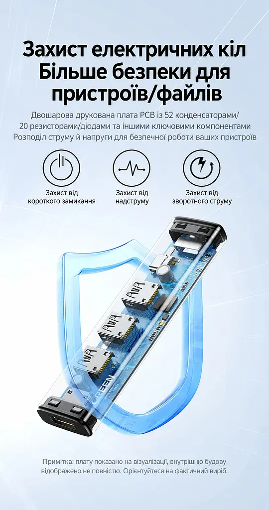 USB-хаб для розширення портів UGREEN CM473 USB-концентратор Штекер USB-A 3.0 для підключення до хоста та 4 вихідні порти USB-A 3.0 Передавання даних до 5 Гбіт/с Вхід USB-C лише для додаткового живлення 5 В 2 А Сумісний із Windows macOS і Linux Підключення та робота без драйверів LED-індикатор стану підключення Вбудований кабель 20 см космічний сірий (20805) - фото 14