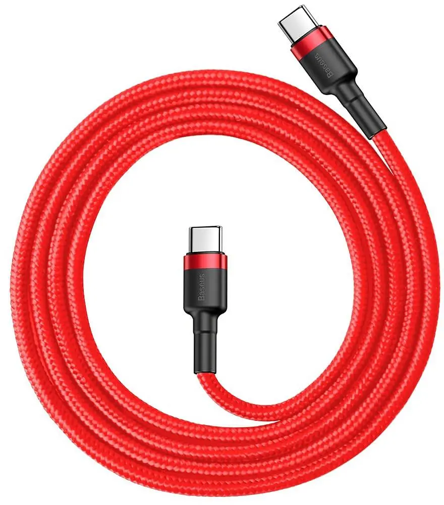 Кабель Baseus Cafule Type-C to Type-C PD 2.0 60W (2m) red (CATKLF-H09) - фото 2