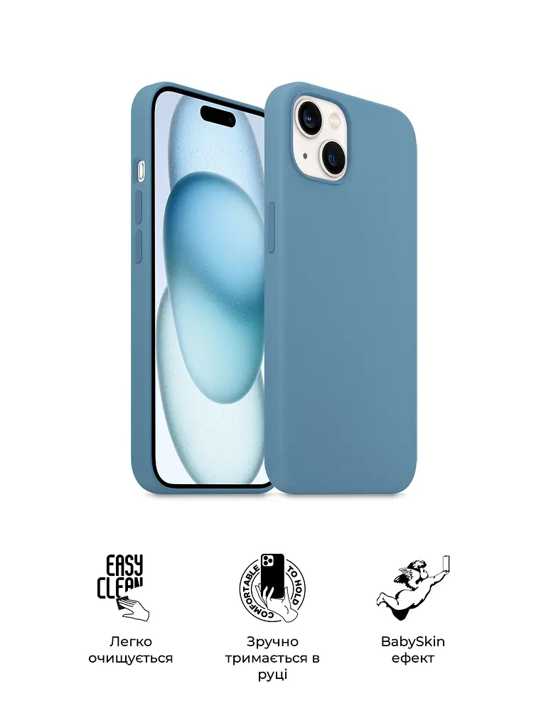 Силиконовый чехол для Apple iPhone 15, ICON2 Case, голубой, противоударный, панель, защита всего корпуса, матовая поверхность Soft Touch, выступает над дисплеем, совместим с защитными стеклами и пленками, с микрофиброй, ArmorStandart (ARM70507) - фото 3