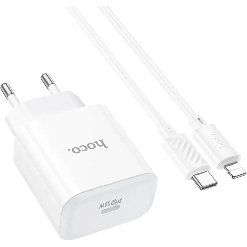 Комплект зарядного пристрою Hoco C76A Pro 1Type-C PD/QC 30W PPS Type-C to Lightning White - фото 5