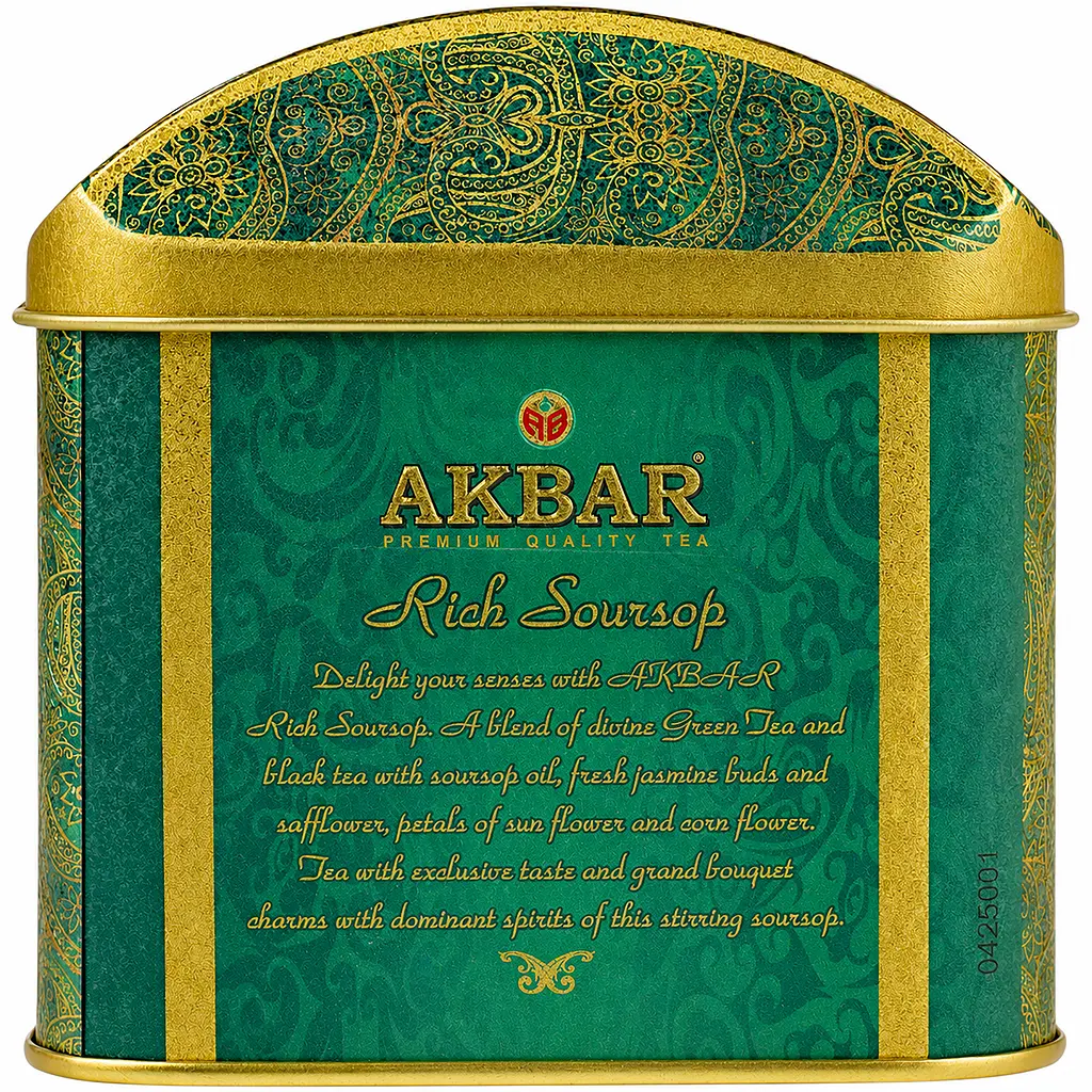 Чай Akbar Rich Soursop суміш зеленого та чорного чаю з додаванням бутонів жасмину, пелюсток волошки, соняшника та олії плоду соусеп крупнолистовий 250 г - фото 5