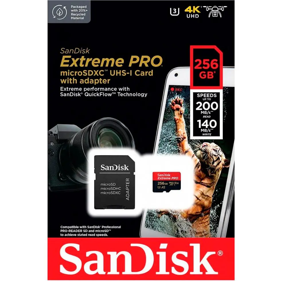 Карта пам'яті SanDisk microSDXC 256GB UHS-I Extreme Pro U3 V30 A2 + SD Adapter (SDSQXCD-256G-GN6MA) [100880] - фото 9