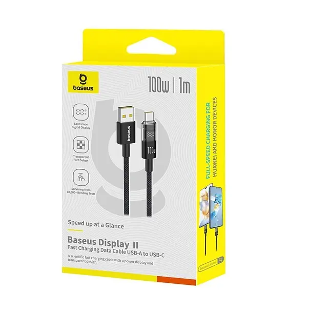 Кабель Baseus Display 2 Fast Charging Data Cable USB-A to USB-C 100W 1m Black - фото 2