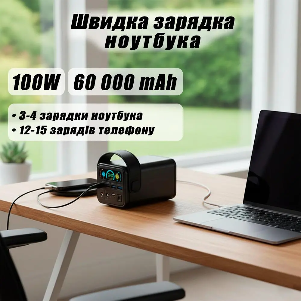 Повербанк O2 Project 60000 mAh 100W для Ноутбука Макбука Зарядна Станція 6 портів потужний повербанк 65W 20V 5A - фото 2